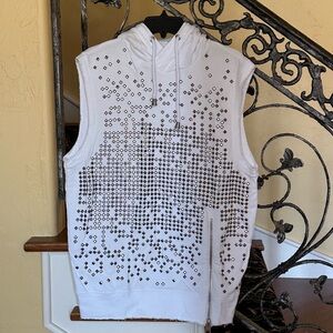 Just Cavalli White Sleeveless Studded Hoodie with Silver Accents